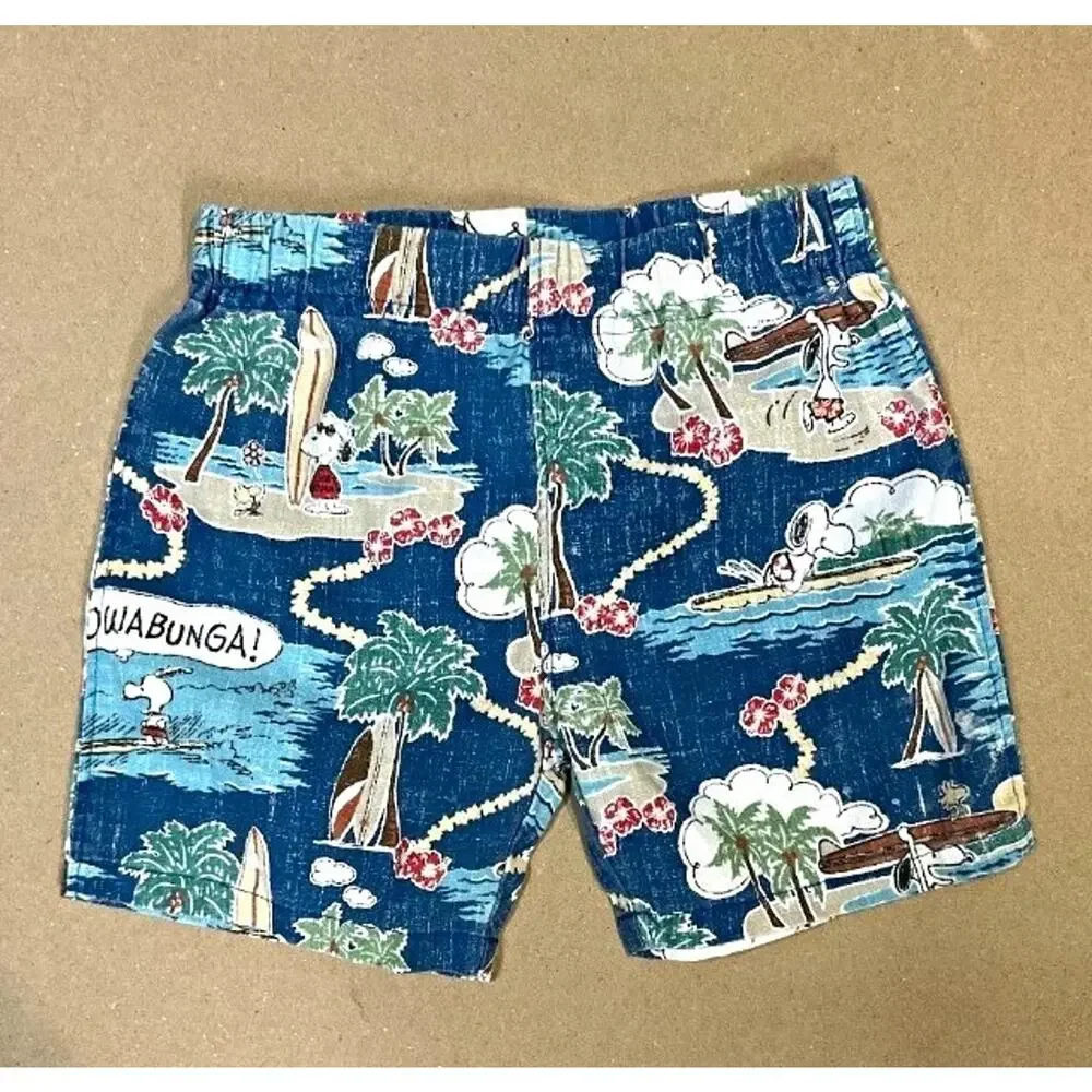 Reyn Spooner x Peanuts Boys 3T Shorts Blue Tropical Snoopy Woodstock Elastic